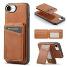 For iPhone 16e Fierre Shann Cowhide Vertical Flip Magnetic Card Holder Phone Case(Brown) - 1