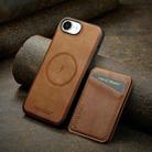For iPhone 16e Fierre Shann Cowhide Vertical Flip Magnetic Card Holder Phone Case(Brown) - 2