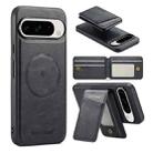 For Google Pixel 9 Pro Fierre Shann Cowhide Vertical Flip Magnetic Card Holder Phone Case(Black) - 1