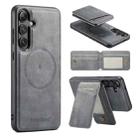 For Samsung Galaxy S24+ 5G Fierre Shann Oil Wax Cow Leather Magnetic Card Holder Phone Case(Grey) - 1