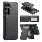 For Samsung Galaxy S23 FE 5G Fierre Shann Cowhide Vertical Flip Magnetic Card Holder Phone Case(Black) - 1
