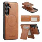For Samsung Galaxy S23 FE 5G Fierre Shann Oil Wax Cow Leather Magnetic Card Holder Phone Case(Brown) - 1