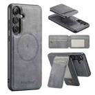 For Samsung Galaxy S23 FE 5G Fierre Shann Cowhide Vertical Flip Magnetic Card Holder Phone Case(Grey) - 1