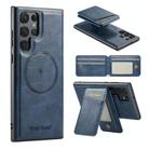 For Samsung Galaxy S23 Ultra 5G Fierre Shann Cowhide Vertical Flip Magnetic Card Holder Phone Case(Blue) - 1