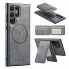 For Samsung Galaxy S23 Ultra 5G Fierre Shann Oil Wax Cow Leather Magnetic Card Holder Phone Case(Grey) - 1