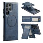 For Samsung Galaxy S22 Ultra 5G Fierre Shann Cowhide Vertical Flip Magnetic Card Holder Phone Case(Blue) - 1