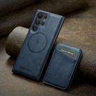 For Samsung Galaxy S22 Ultra 5G Fierre Shann Cowhide Vertical Flip Magnetic Card Holder Phone Case(Blue) - 2