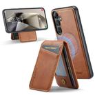 For Samsung Galaxy S25 5G Fierre Shann Cowhide Vertical Flip Magnetic Card Holder Phone Case(Brown) - 1