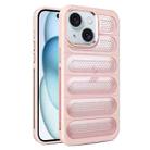 For iPhone 15 Plus Cooling Armor Translucent Mesh Breathable Phone Case(Pink) - 1