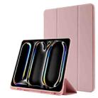 For iPad Pro 13 2024 Skin Feel Tri-fold Leather Tablet Case with Pen Slot(Pink) - 1