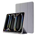 For iPad Pro 13 2024 Skin Feel Tri-fold Leather Tablet Case with Pen Slot(Grey) - 1