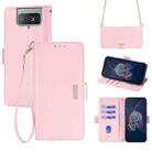 For ASUS Zenfone 8 Flip ZS672KS Crossbody Chain Leather Phone Case(Pink) - 1