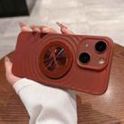 For iPhone 15 Wave Texture PC Shockproof Phone Case with Holder(Maroon Red) - 1