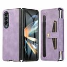 For Samsung Galaxy Z Fold4 5G PC Foldable Shockproof Leather Phone Case with Stylus(Purple) - 1