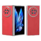 For vivo X Fold3 Frosted Transparent Frame Hinge Wood Texture PU Phone Case(Red) - 1