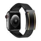 For Apple Watch SE 2023 44mm Trapezoid Fold Magnetic Buckle Silicone PU Watch Band(Black Gold) - 1