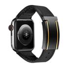 For Apple Watch Series 9 45mm Trapezoid Fold Magnetic Buckle Silicone PU Watch Band(Black Gold) - 1