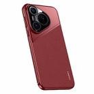 For Huawei Pura 70 Plain Leather Electroplated PC Frame Phone Case(Wine Red) - 1