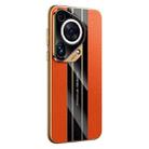 For Huawei Pura 70 Ultra Electroplated Paint Hybrid Frame Genuine Leather Phone Case(Orange) - 1