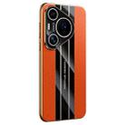 For Huawei Pura 70 Electroplated Paint Hybrid Frame Genuine Leather Phone Case(Orange) - 1