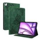 For iPad Air 11 2024 Butterfly Flower Embossed Leather Tablet Case(Green) - 1