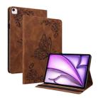 For iPad Air 11 2024 Butterfly Flower Embossed Leather Tablet Case(Brown) - 1