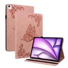 For iPad Air 11 2024 Butterfly Flower Embossed Leather Tablet Case(Rose Gold) - 1