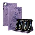 For iPad Pro 11 2024 Butterfly Flower Embossed Leather Tablet Case(Purple) - 1