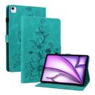 For iPad Air 13 2024 Lily Embossed Leather Smart Tablet Case(Green) - 1