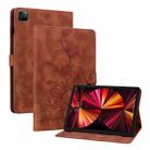 For iPad Pro 12.9 2022 / 2021 / 2020 Lily Embossed Leather Smart Tablet Case(Brown) - 1