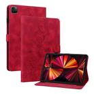 For iPad Pro 12.9 2022 / 2021 / 2020 Lily Embossed Leather Smart Tablet Case(Red) - 1