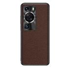 For Huawei P60 Genuine Leather Litchi Texture Phone Case(Coffee) - 1