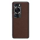 For Huawei P60 Pro Genuine Leather Litchi Texture Phone Case(Coffee) - 1