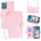 For Motorola Edge 40 Neo 5G Crossbody Chain Leather Phone Case(Pink) - 1