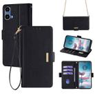 For Motorola Moto G34 5G Crossbody Chain Leather Phone Case(Black) - 1