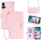 For Motorola Moto G34 5G Crossbody Chain Leather Phone Case(Pink) - 1