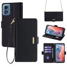 For Motorola Moto G Play 4G 2024 Crossbody Chain Leather Phone Case(Black) - 1