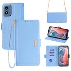 For Motorola Moto G Play 4G 2024 Crossbody Chain Leather Phone Case(Blue) - 1