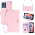 For Motorola Moto G Play 4G 2024 Crossbody Chain Leather Phone Case(Pink) - 1