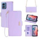 For Motorola Moto G Play 4G 2024 Crossbody Chain Leather Phone Case(Purple) - 1