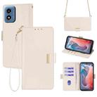 For Motorola Moto G Play 4G 2024 Crossbody Chain Leather Phone Case(White) - 1