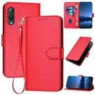 For Rakuten Hand YX0070 Carbon Fiber Buckle Leather Phone Case with Lanyard(Red) - 1