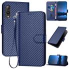 For Rakuten Hand YX0070 Carbon Fiber Buckle Leather Phone Case with Lanyard(Royal Blue) - 1