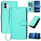 For Nothing Phone 1 YX0070 Carbon Fiber Buckle Leather Phone Case with Lanyard(Light Blue) - 1