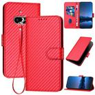 For Nothing Phone 3a YX0070 Carbon Fiber Buckle Leather Phone Case with Lanyard(Red) - 1
