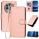 For Nothing Phone 3a Pro YX0070 Carbon Fiber Buckle Leather Phone Case with Lanyard(Pink) - 1