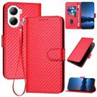 For ZTE Libero 5G IV YX0070 Carbon Fiber Buckle Leather Phone Case with Lanyard(Red) - 1