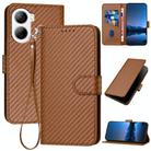 For ZTE Libero 5G IV YX0070 Carbon Fiber Buckle Leather Phone Case with Lanyard(Coffee) - 1