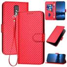 For ZTE Blade A32 YX0070 Carbon Fiber Buckle Leather Phone Case with Lanyard(Red) - 1