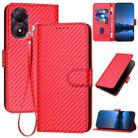 For ZTE Blade A34 YX0070 Carbon Fiber Buckle Leather Phone Case with Lanyard(Red) - 1